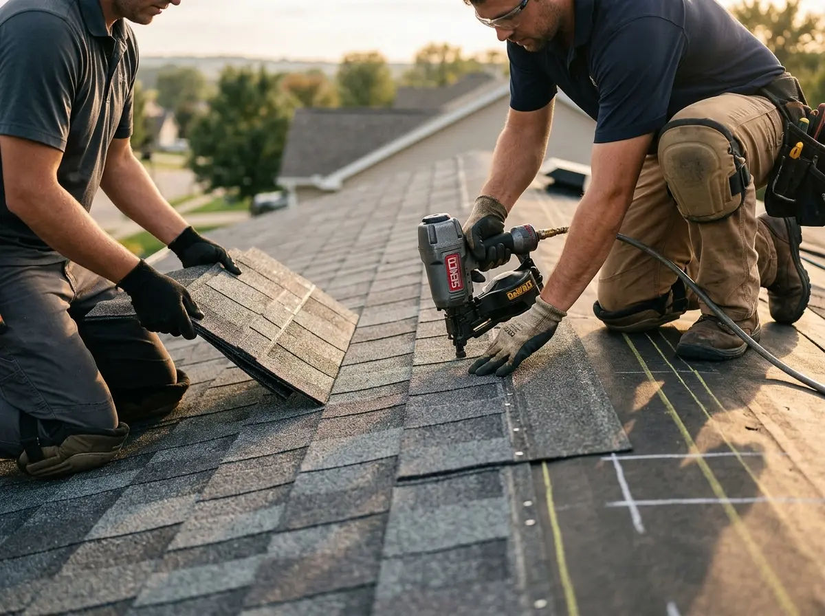 Professional roofer working on a residential roof in West Miami